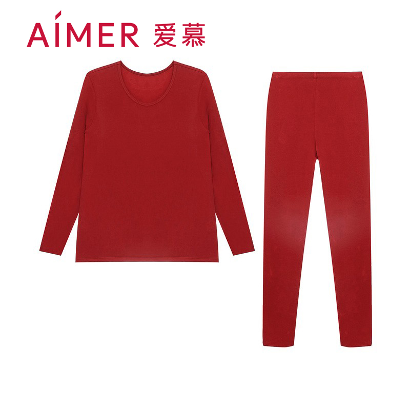 爱慕秋冬正品薄款打底秋衣裤红色本命年女士保暖内衣套装AM746911