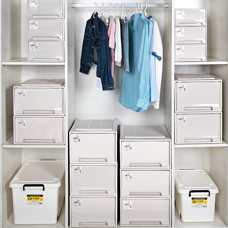 新款收纳箱抽屉式实色塑料衣服内衣收纳盒家用整理箱衣柜储物箱组