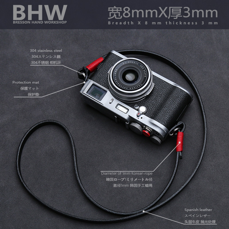 BHW8mm 相机背带头层真皮肩带牛皮微单复古文艺适用于富士索尼