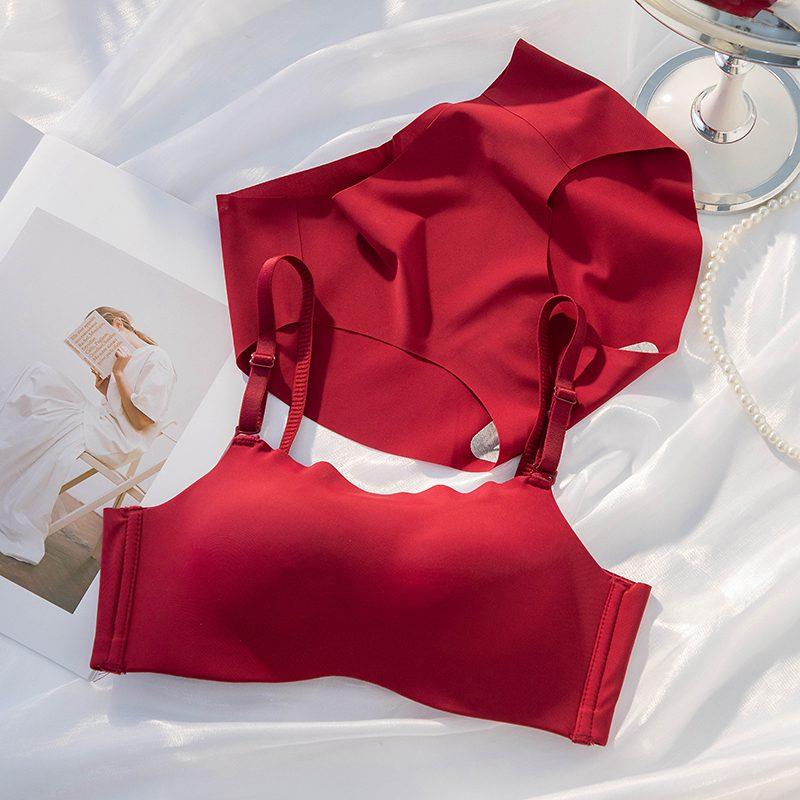 红色内衣裤本命年抹胸式少女小胸显大平胸专用2021新款文胸罩套装