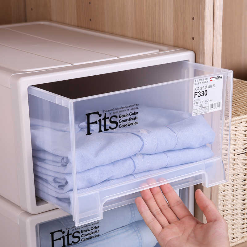日本天马F330收纳箱透明塑料收纳盒抽屉式衣服内衣柜整理箱储物盒