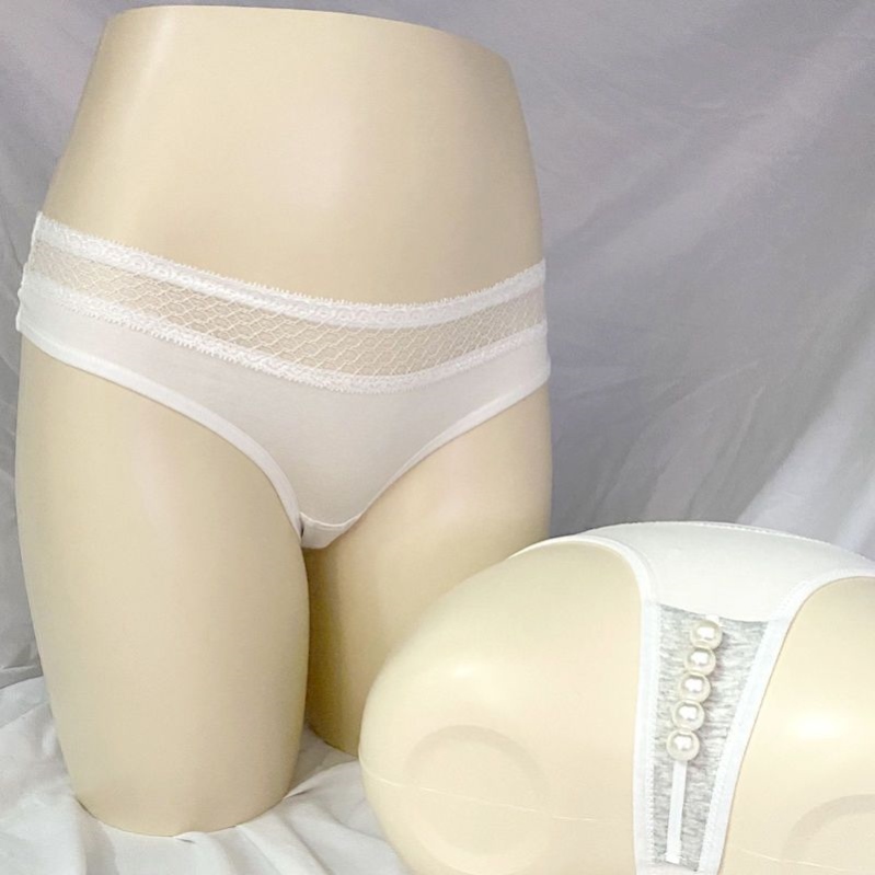 珍珠内裤鲍里藏纯白色透明纯棉丁字裤低腰蕾丝边女士按摩运动内裤