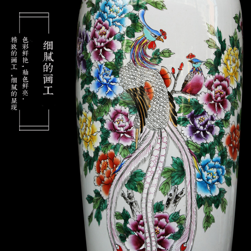 新品景德镇陶瓷器花瓶中式仿古手绘粉彩凤凰落地大花瓶客厅大堂摆