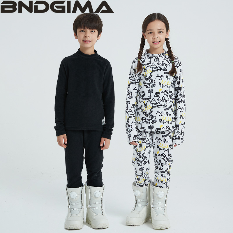BNDGIMA儿童滑雪内衣男女 大小童抓绒速干衣户外运动功能保暖套装
