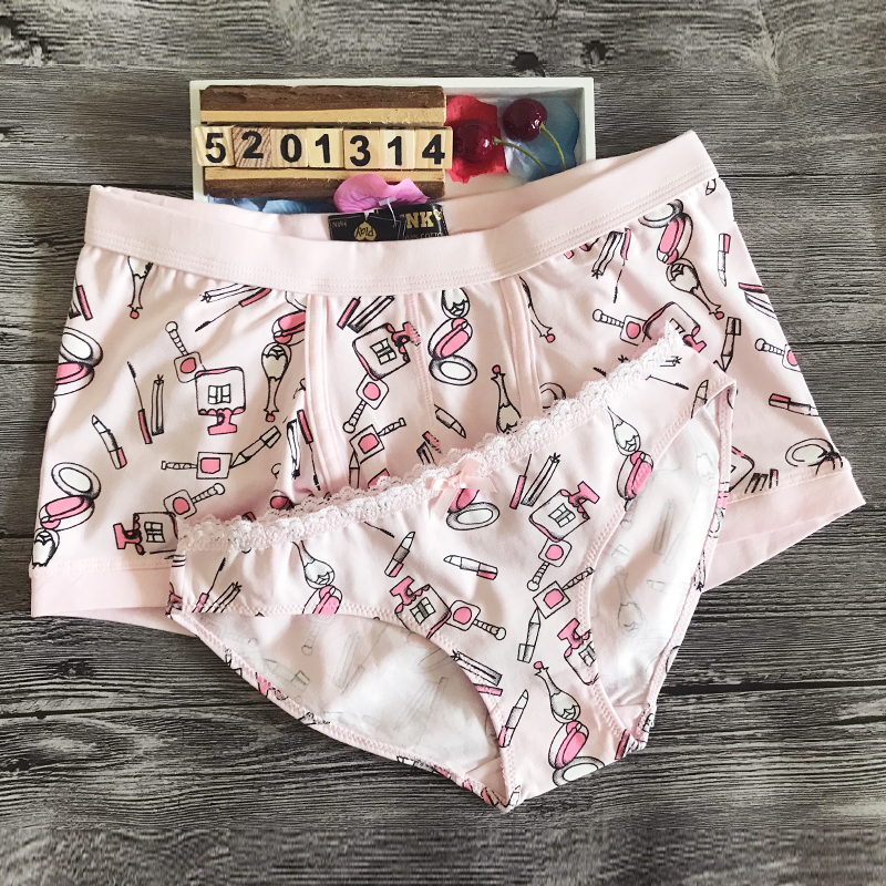 【2条装】粉红色闷骚情侣内裤纯棉卡通印花可爱性感创意个性套装