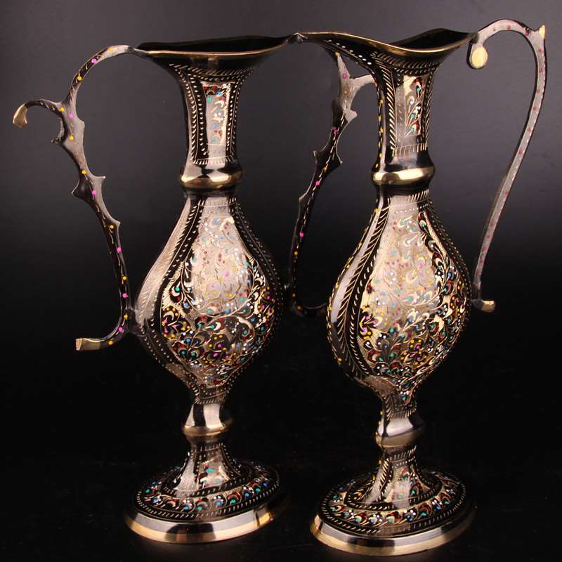 /巴基斯坦铜器古中式花瓶小扁壶单只花瓶家居装饰铜器摆设花瓶