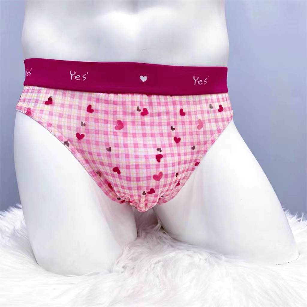 YESCODE韩国男青年网纱粉色性感心形镂空速干中腰提臀紧身三角裤