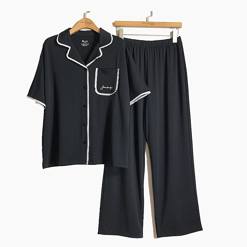 caser凯撒女士夏季天丝空调棉短袖长裤睡衣家居服套装BM02-F859