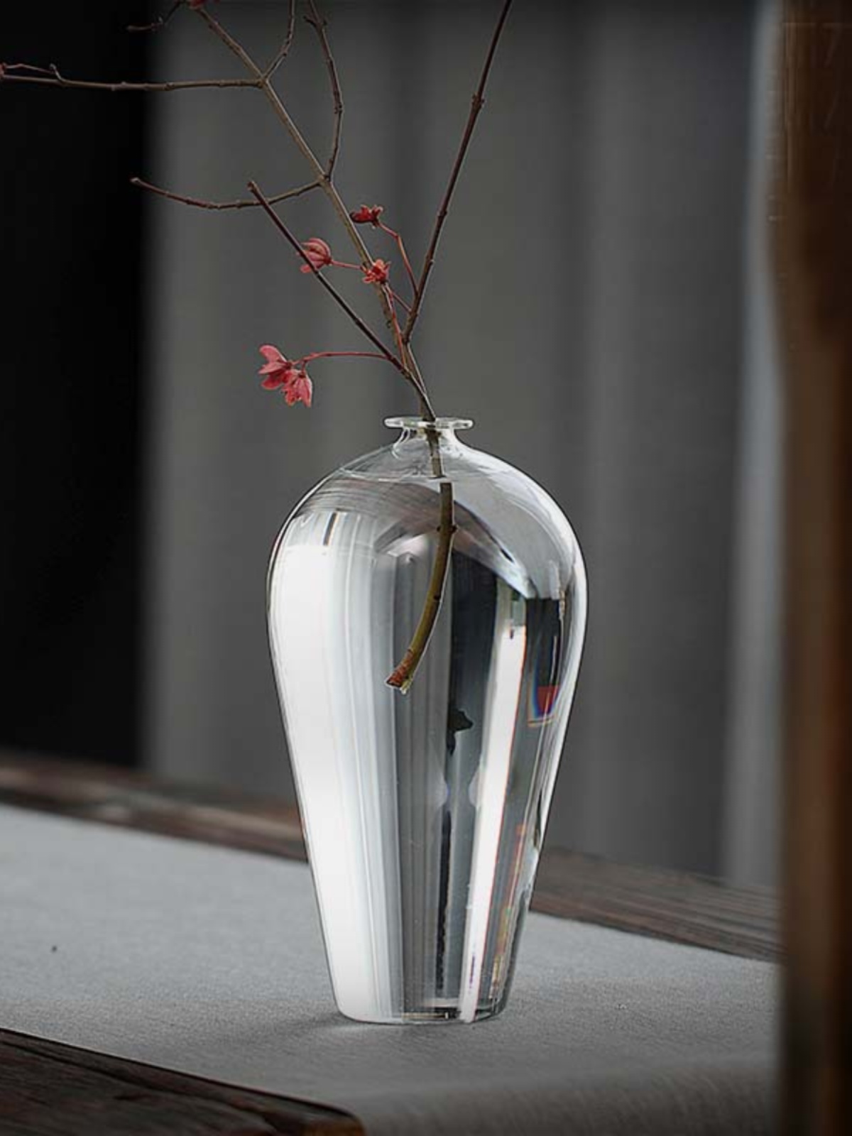 城懿禅意小口玻璃中式花瓶梅瓶玉净瓶观音瓶水培透明插花茶道摆件