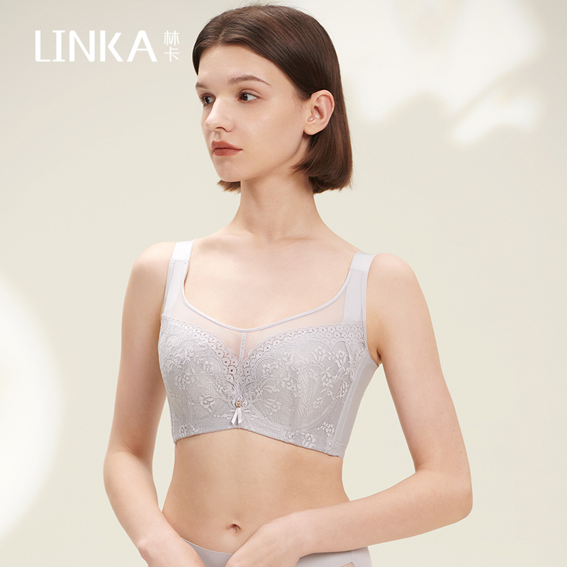 林卡大码调整型内衣女超薄款抹胸式大胸包容显小收副乳防下垂胸罩