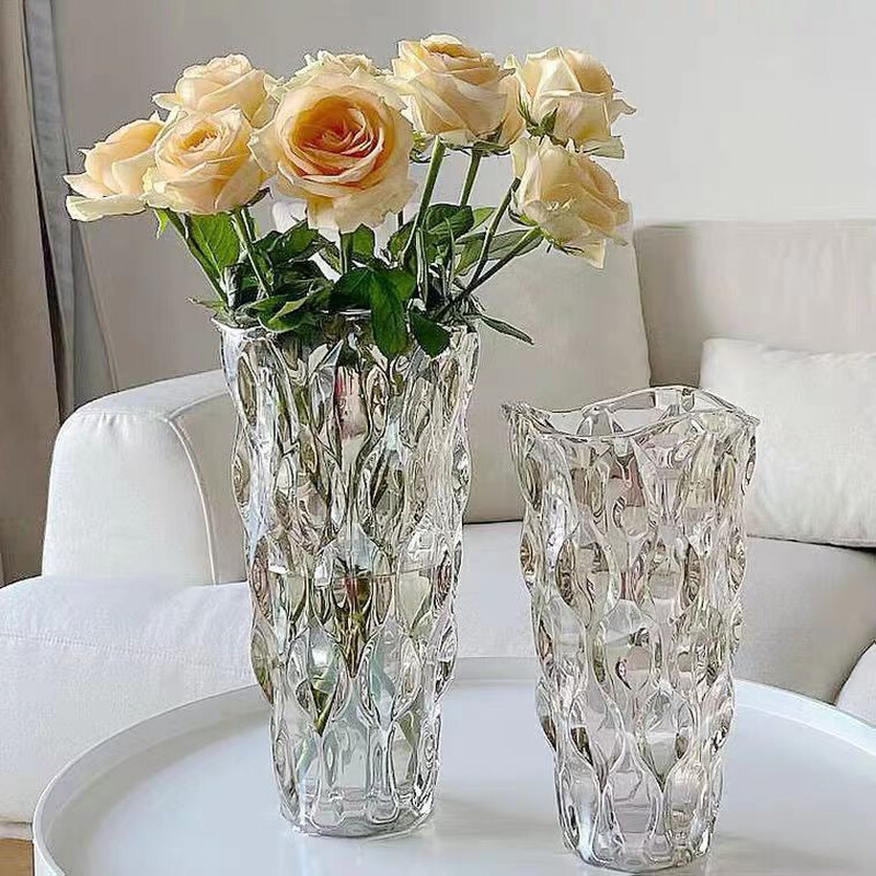美式透明水晶玻璃花瓶客厅轻奢创意摆件酒店插花装饰工艺品
