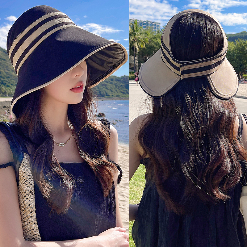 日本黑胶空顶帽可折叠夏季遮阳帽子女士韩版沙滩防晒帽百搭太阳帽