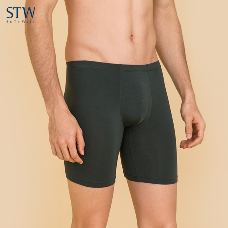 STW男士运动内裤防磨腿加长款大码平角裤莫代尔跑步健身长腿底裤