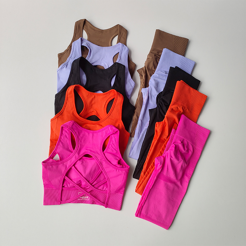 欧美防震运动内衣女专业健身美背文胸速干跑步高腰瑜伽服两件套装