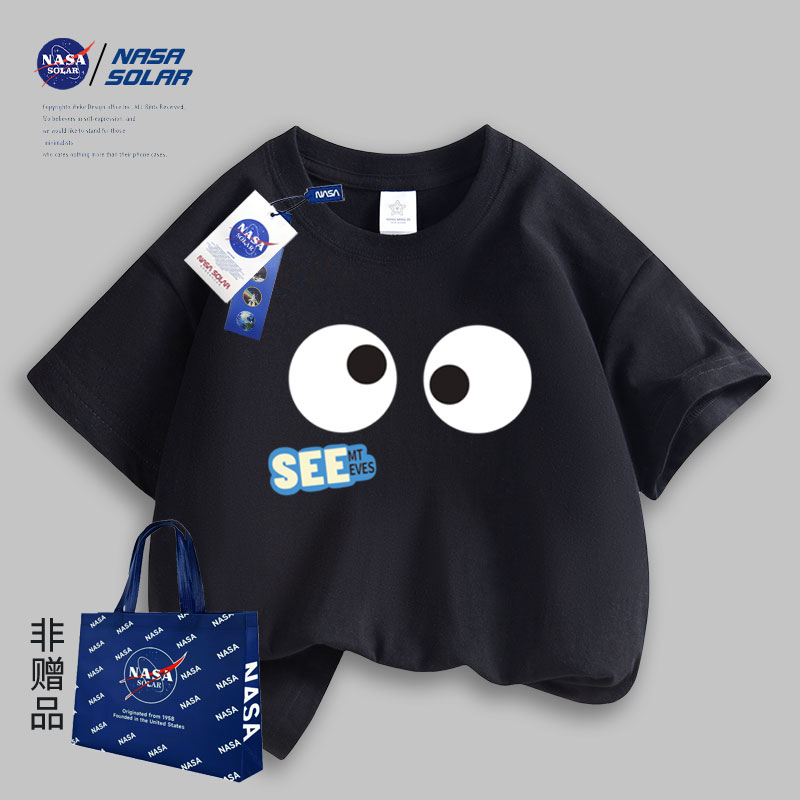 NASA SOLAR联名夏季新款儿童短袖卡通印花时尚休闲纯棉T恤