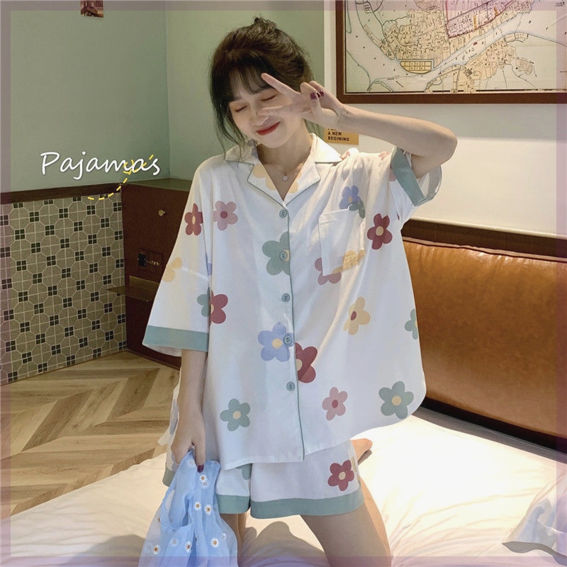 家居服套装夏季韩国泫雅ins睡衣女新款甜美薄款网红短袖短裤少女