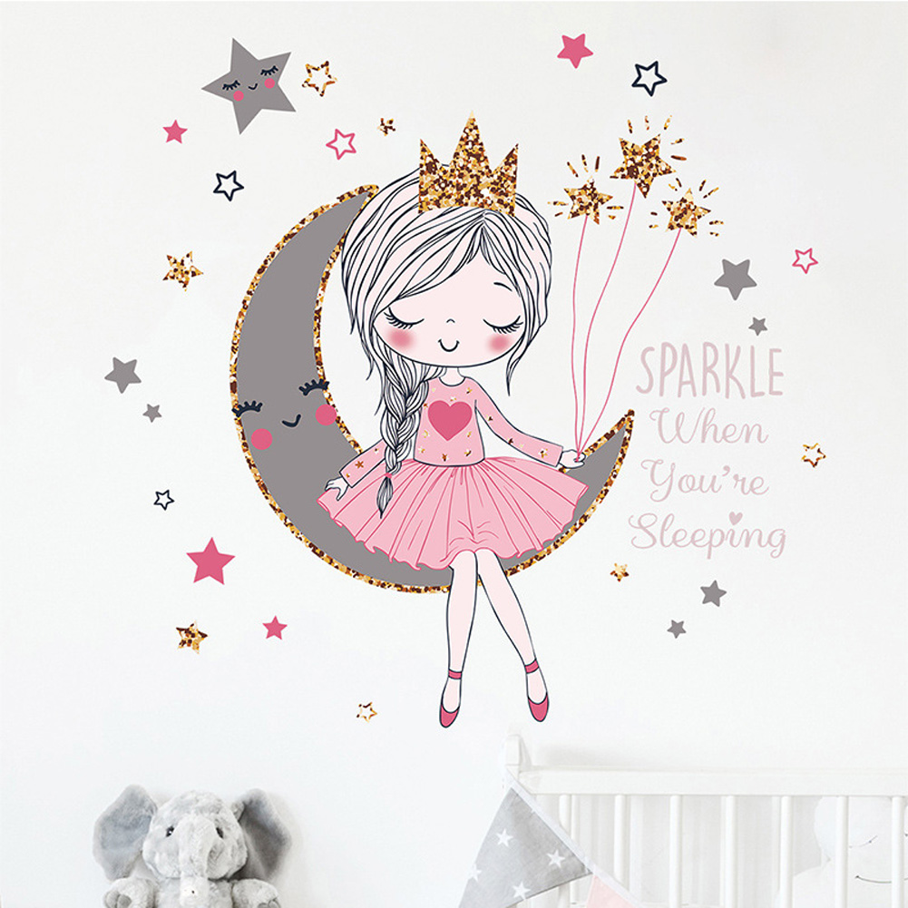 Princess On The Moon Wall er Girls Room Bedroom Decor Wallpa