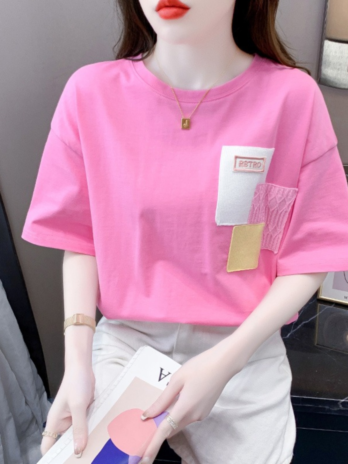 纯棉短袖T恤女夏季2024新款韩版宽松减龄洋气印花上衣时尚设计感