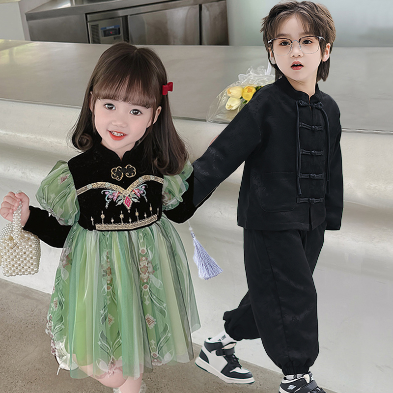 六一儿童蓬蓬裙演出服中国风舞蹈汉服连衣裙幼儿园国学朗诵合唱服