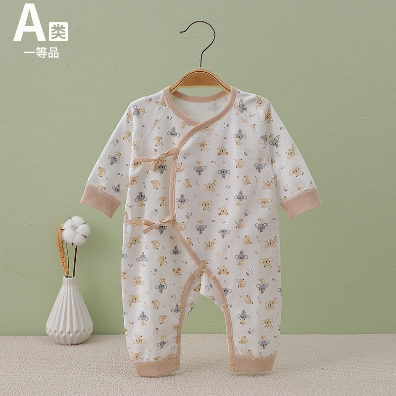 新生婴儿儿衣服春秋款纯棉系带和尚服初生宝宝保暖内衣连体哈衣