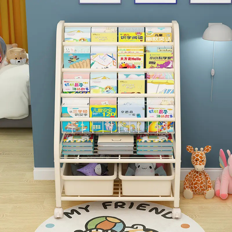 儿童书架家用多层绘本架玩具收纳架一体靠墙宝宝阅读区置物架落地