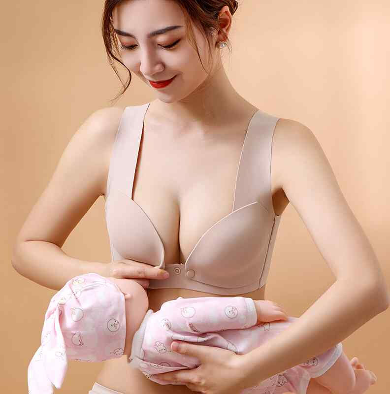 嫚熙哺乳内衣聚拢产后喂奶孕妇期防下垂背心式前开扣文胸奶罩薄款