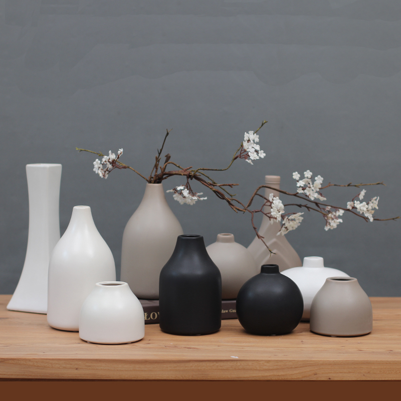 特价包邮中式黑白色简约陶瓷小花瓶家居装饰品摆件日式极简花插