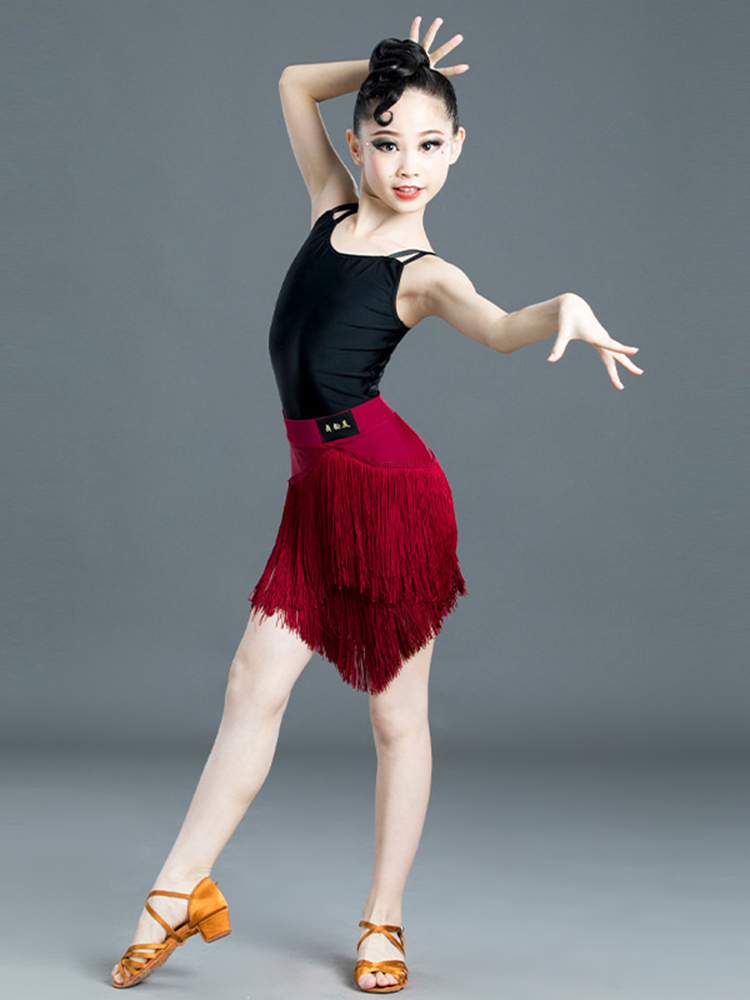 新款网红拉丁舞服吊带裙流苏款专业练功服女儿童拉丁舞标准比赛服