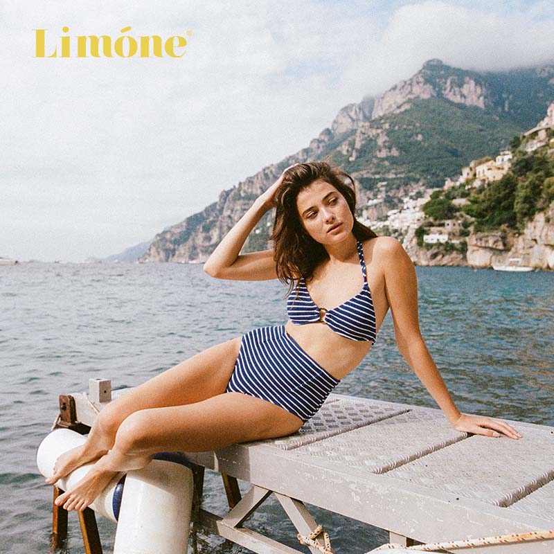 Limone2022冬季新款三角杯高腰分体泳衣女温泉聚拢显瘦性感比基尼