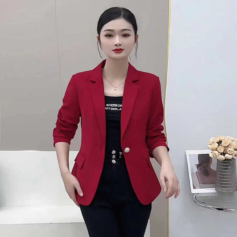 女士西装外套春秋新款韩版修身显瘦气质百搭一粒扣短款小西服上衣