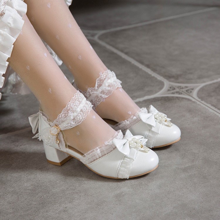 2023夏新款包头凉鞋女洛丽塔公主鞋中跟Lolita粗跟甜美蝴蝶结女鞋