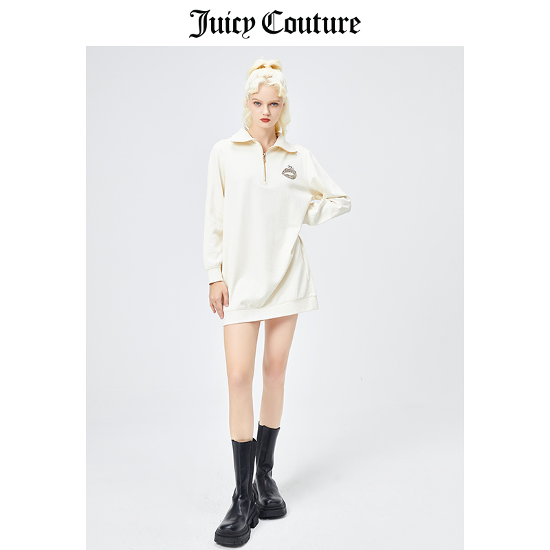 Juicy Couture橘滋连衣裙女美式春季新款时尚翻领拉链长袖连衣裙
