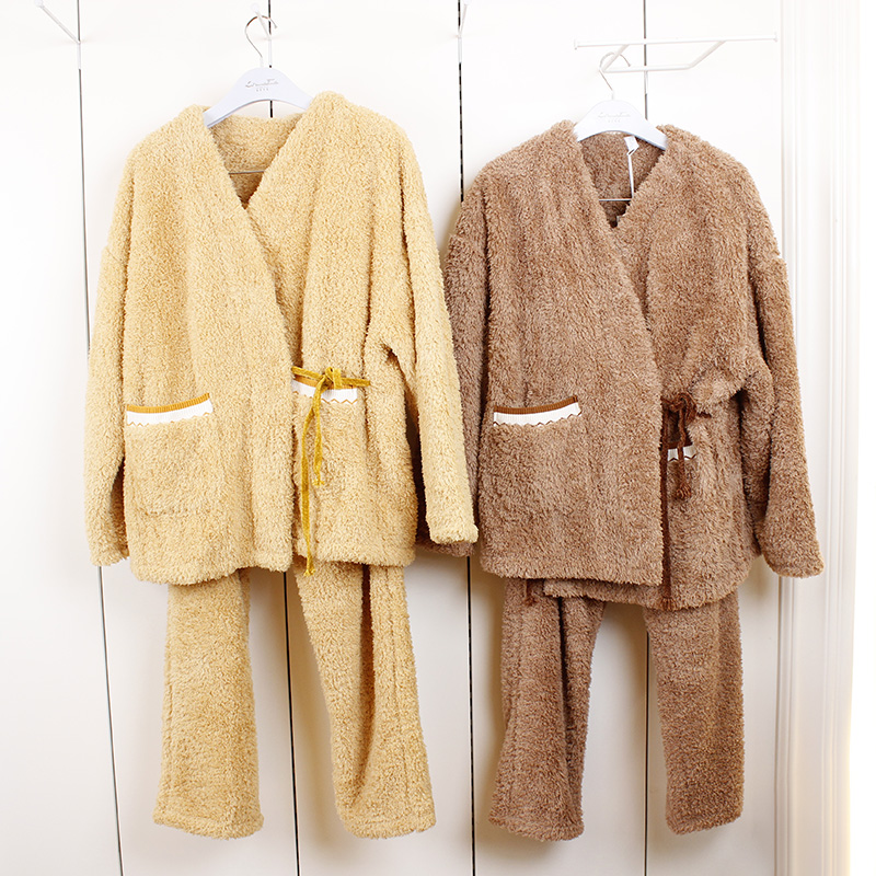 新世家族秋冬季款女士系带珊瑚绒舒适保暖家居服睡衣套装EQDW054