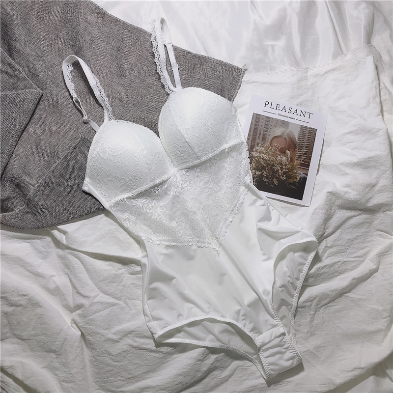 性感白色连体内衣裤蕾丝镂空舒适薄款文胸美背可开档无钢圈胸罩女