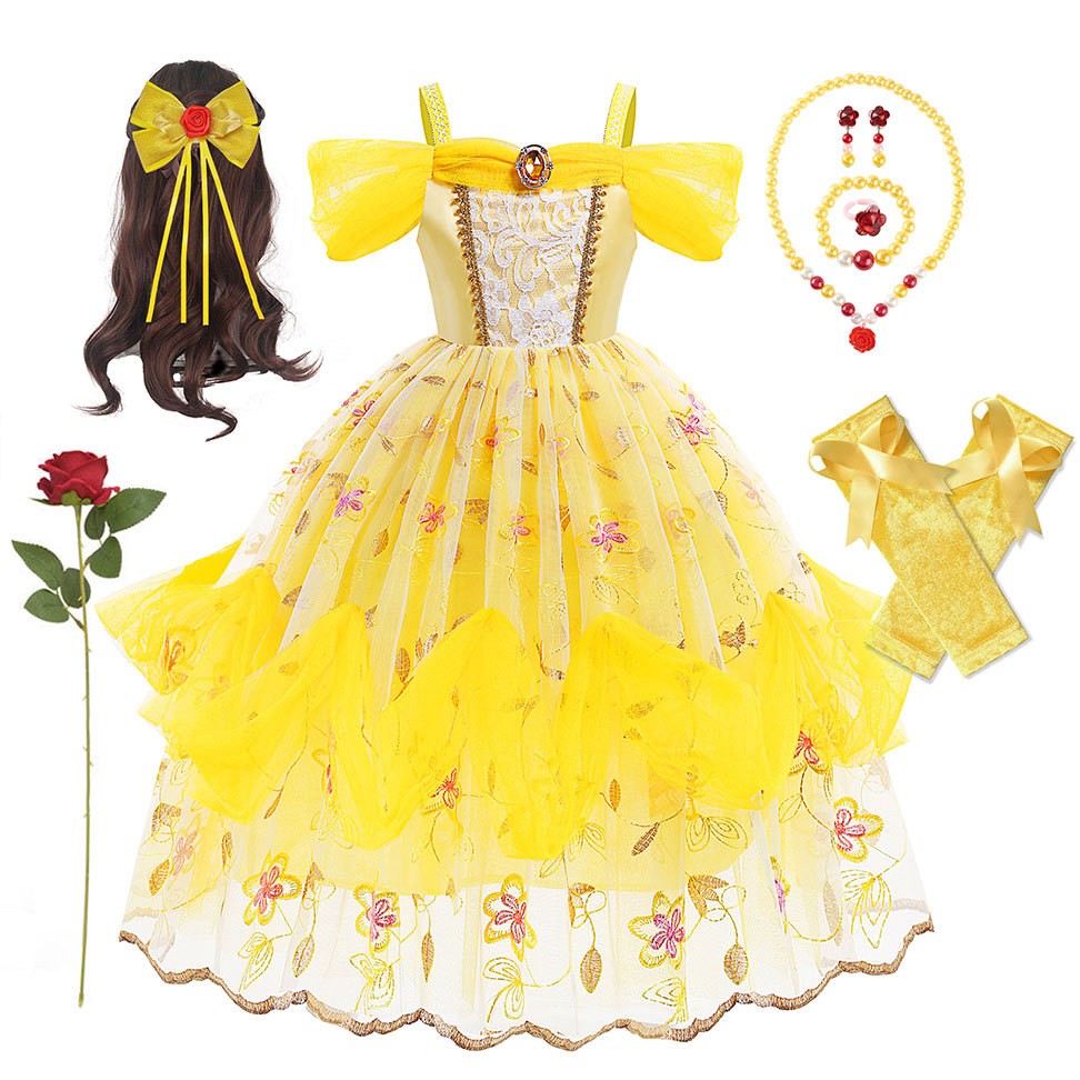 六一儿童节表演服女童贝儿公主裙子美女与野兽蓬蓬连衣裙生日礼服