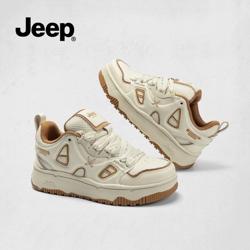 jeep圆头增高厚底复古运动板鞋女设计感小众2023秋新款百搭小白鞋