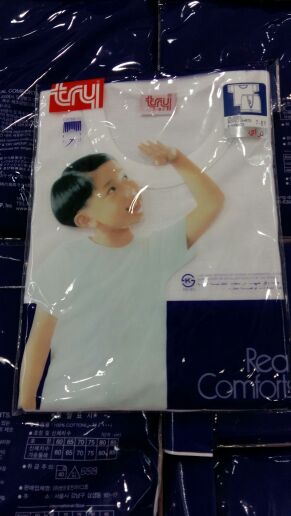 韩国TRY特来内衣纯棉白色男童女童针织短袖T恤打底半袖2件包邮