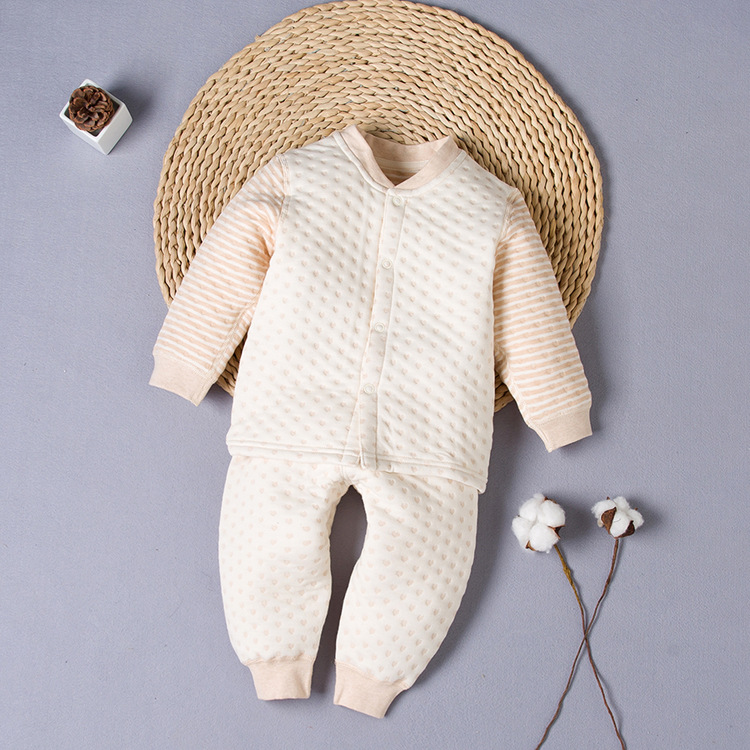 童装新款厂家直销宝宝彩棉套装婴幼儿童内衣内裤保暖新生儿两件套