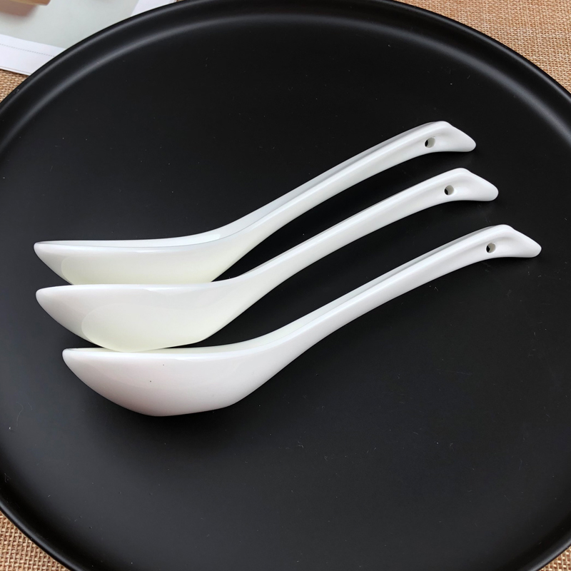 面汤勺馄饨白勺子加长柄陶瓷长调羹汤粉搅拌挂钩大小汤匙餐馆定制