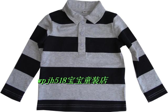 日系原单西松屋秋季新款儿童纯棉彩条长袖T恤针织衬衫(100～130）