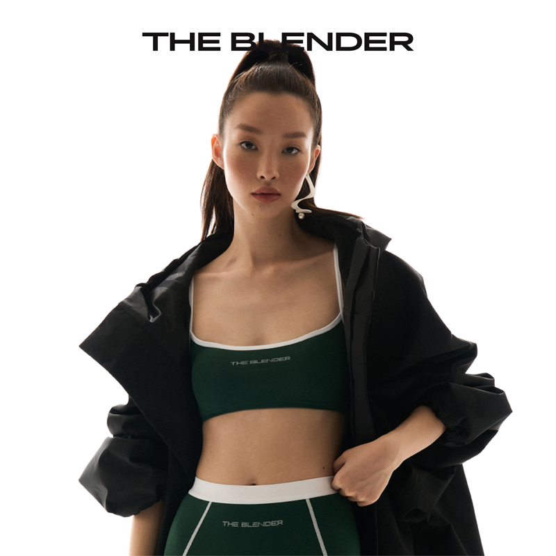 The Blender 无缝针织春夏复古撞色绿色内衣性感抹胸吊带背心套装