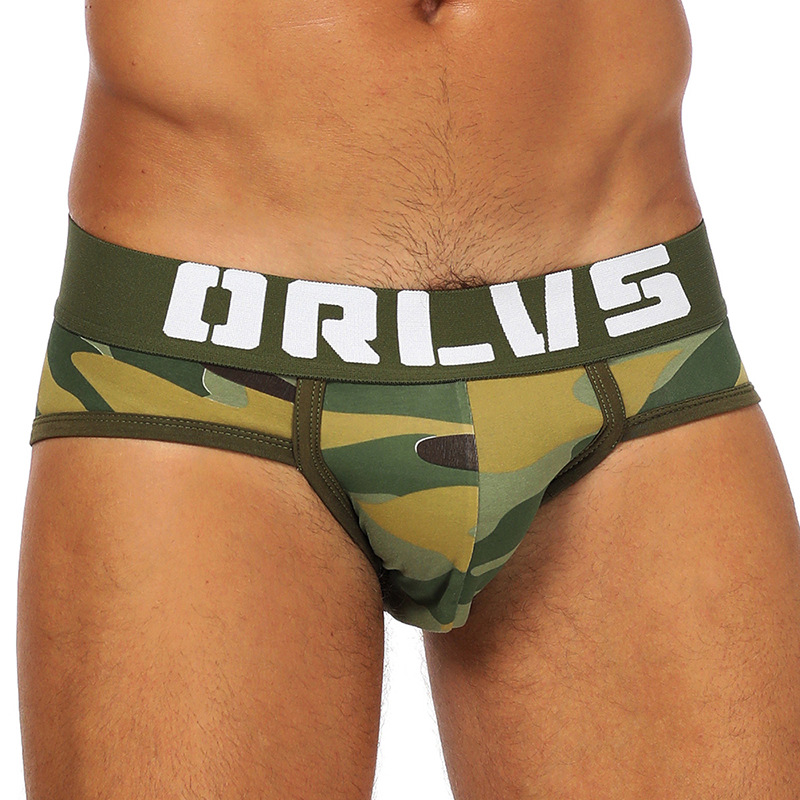 ORLVS新款男士迷彩三角裤高叉棉质运动健身提臀低腰U凸性感内裤男