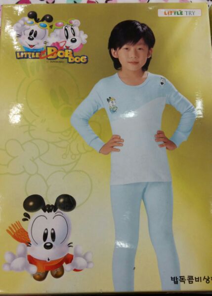 韩国TRY特来品牌纯棉儿童双面卡通夜光印春秋保暖内衣套装
