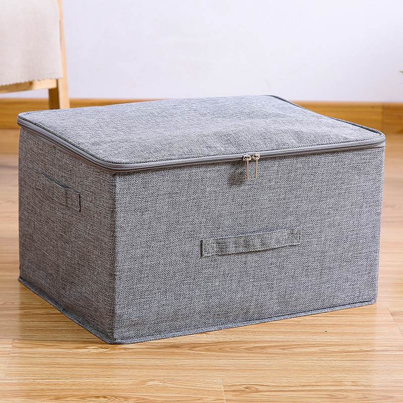 内衣收纳盒棉麻拉链收纳箱可折叠布艺有盖储物箱整理密封箱物防潮