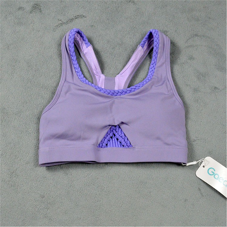 女瑜伽套装  紧身速干带胸垫背心 健身运动白色文胸 透气紫色长裤