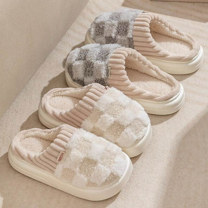 秋冬季爆款棉拖鞋男室内居家日用保暖防滑加绒厚底拖鞋女