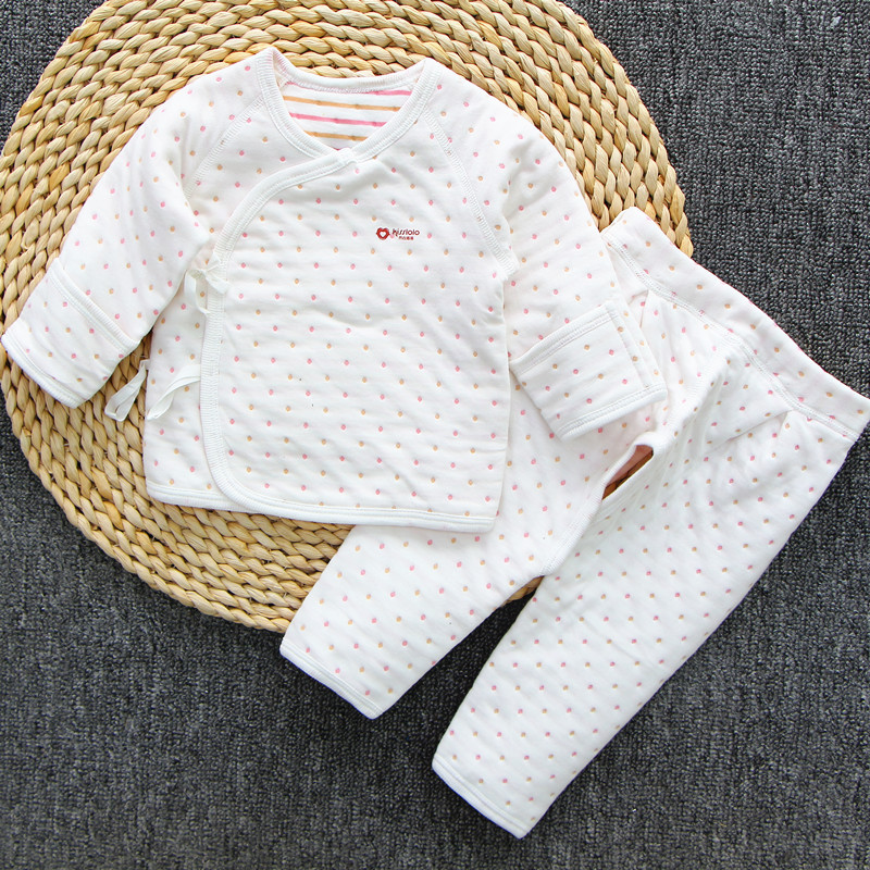 新生儿衣服0-3个月秋初生婴儿加厚纯棉保暖夹棉内衣冬季全棉套装