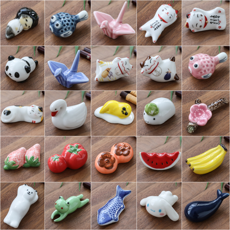 创意礼品餐具陶瓷动物筷子架笔托筷托ZAKKA家居工艺品房间装饰物