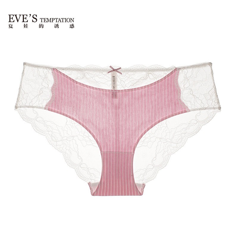 EVES夏娃的诱惑条纹通透蕾丝平角裤少女波点纯棉裆内裤V8573231