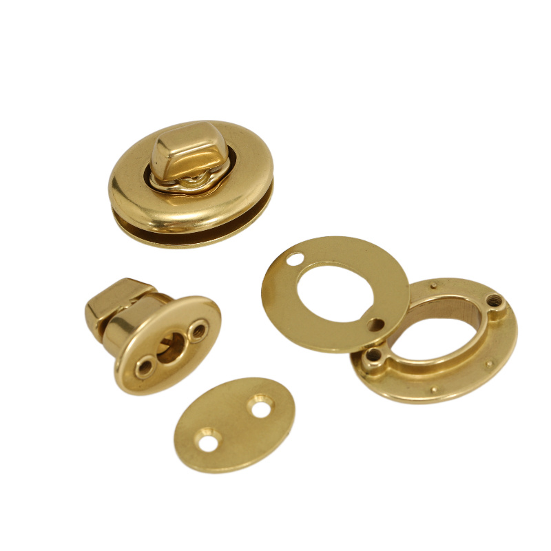 黄铜拧锁椭圆锁扣女包锁DIY箱包皮具配件纯铜皮包扣卡扣式旋转锁